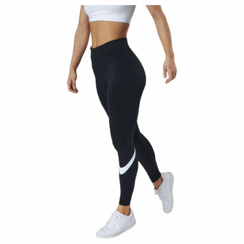 Sportswear Essential Women's Mid-Rise Swoosh Leggings BLACK/WHITE*Nike Sale