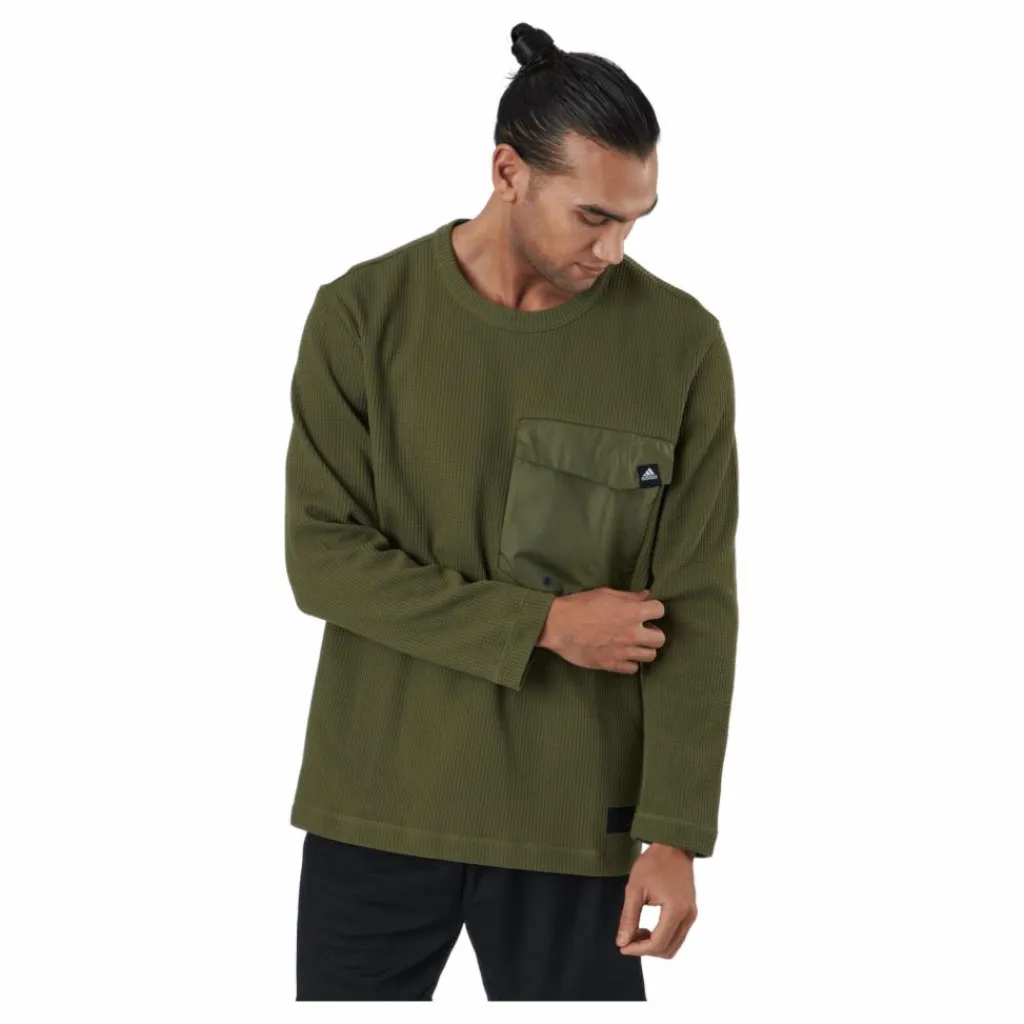 adidas Sportswear Pocket Waffle Knit Crew Focus Olive Grön Online
