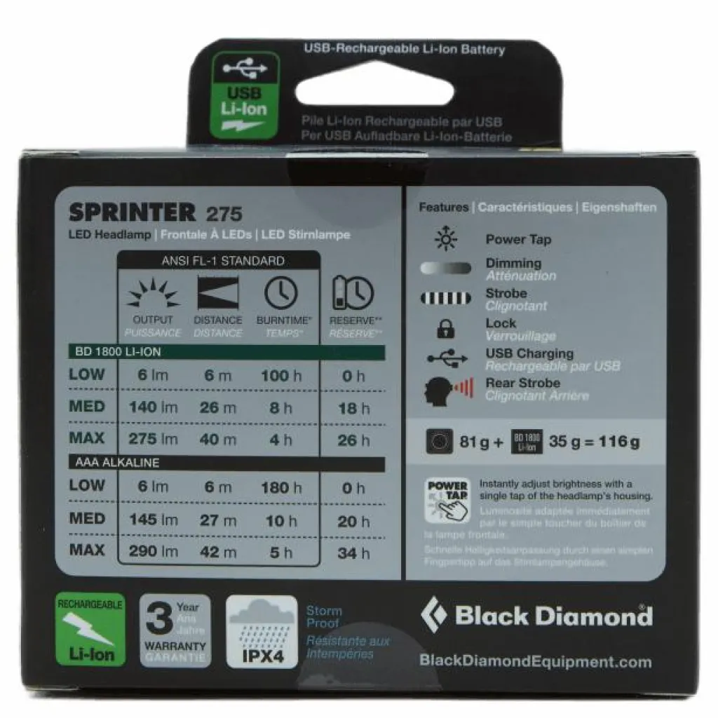 Sprinter 275 Headlamp Aluminum*Black Diamond Outlet
