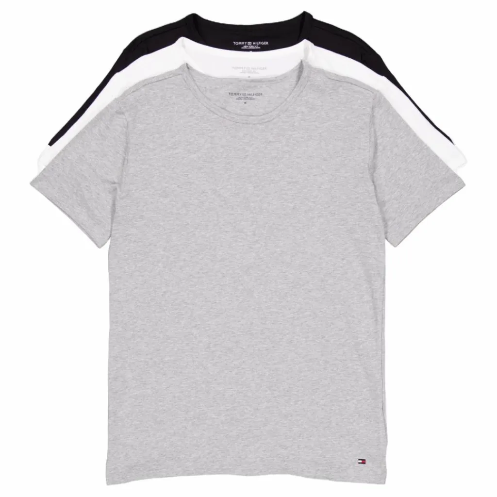 Tommy Hilfiger Stretch Cn Tee Ss 3pack Black/white/grey Heather Svart Sale