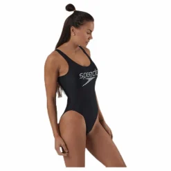 Speedo Stripe Logo Deep U-Back 1 Pcs White/Black Vit och Svart Best