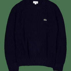 Lacoste Thick Carded Wool Crew Neck Sw Navy Blue Hot