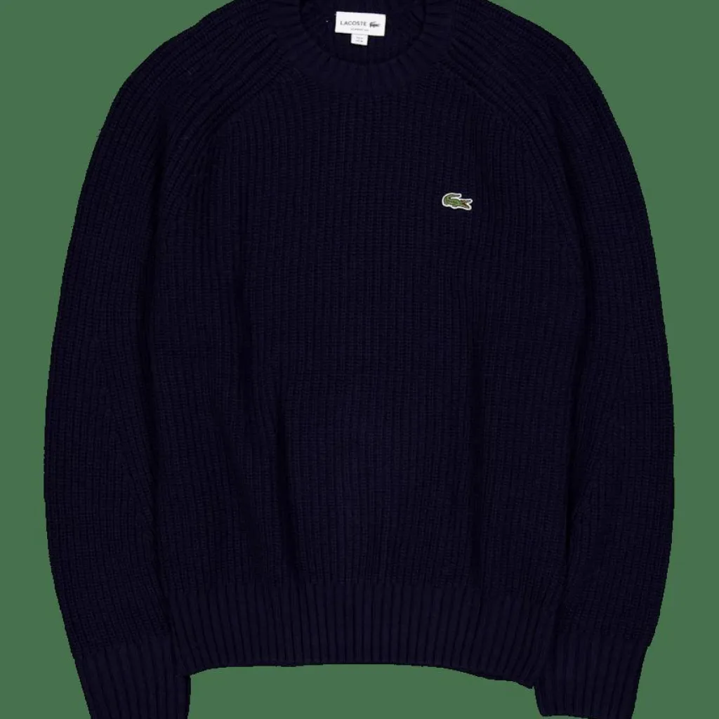Lacoste Thick Carded Wool Crew Neck Sw Navy Blue Hot