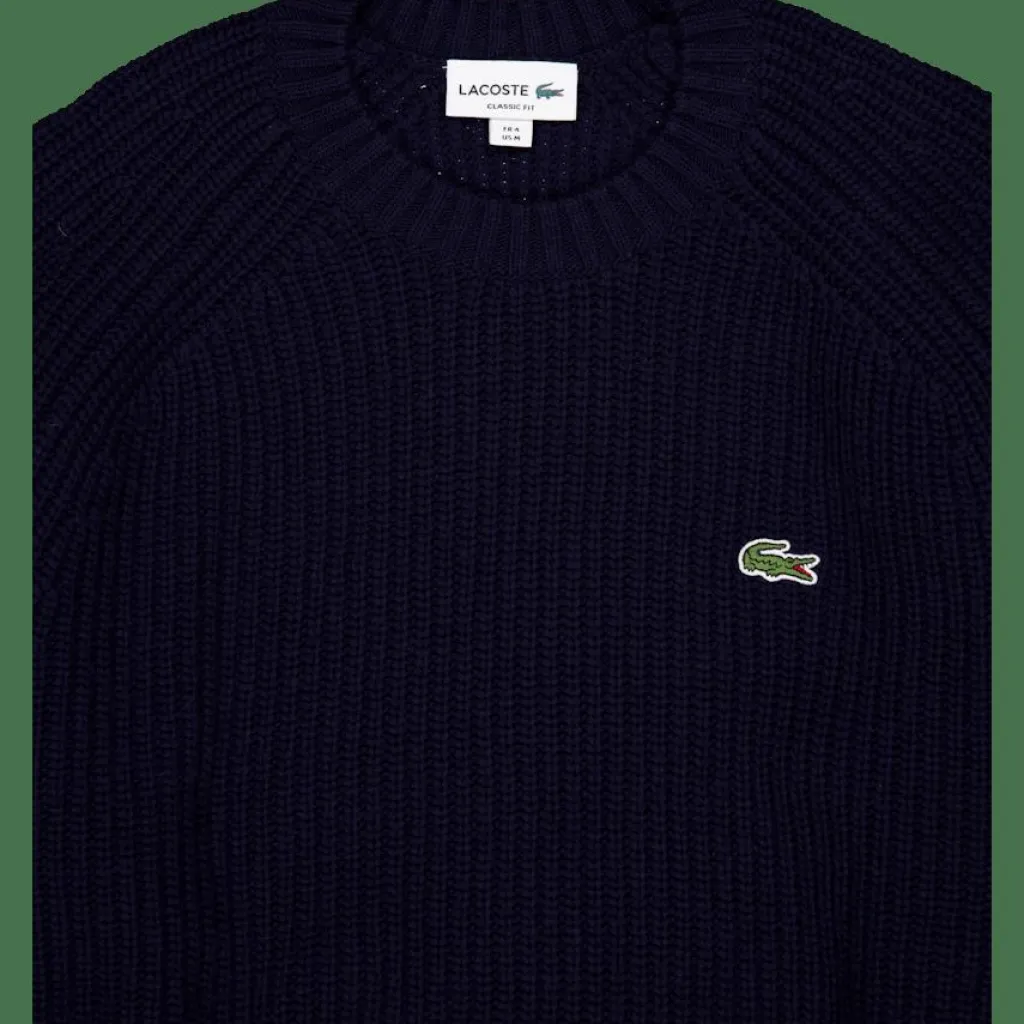 Lacoste Thick Carded Wool Crew Neck Sw Navy Blue Hot