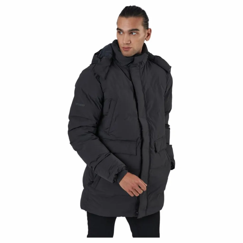 Superdry Train Heavyweight Puffer Dark Charcoal Svart Discount