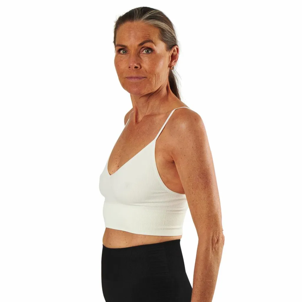 Only Vicky Rib Seamless V-Neck Top White Vit Discount