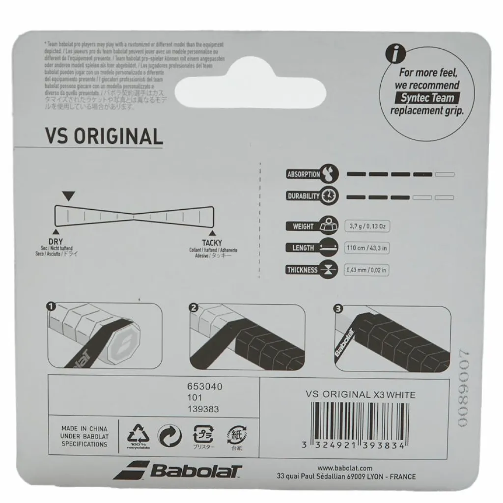Babolat VS Grip Orginal 3-Pack white Vit