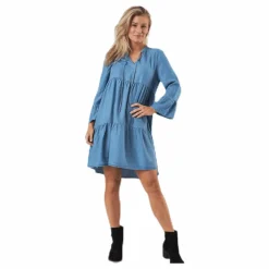 Pieces Why Abby 3/4 Lyocell Dress-Bi Blue Blå Clearance