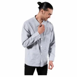Dedicated Worker Jacket Sala Thin Stripes Blue Blå Outlet